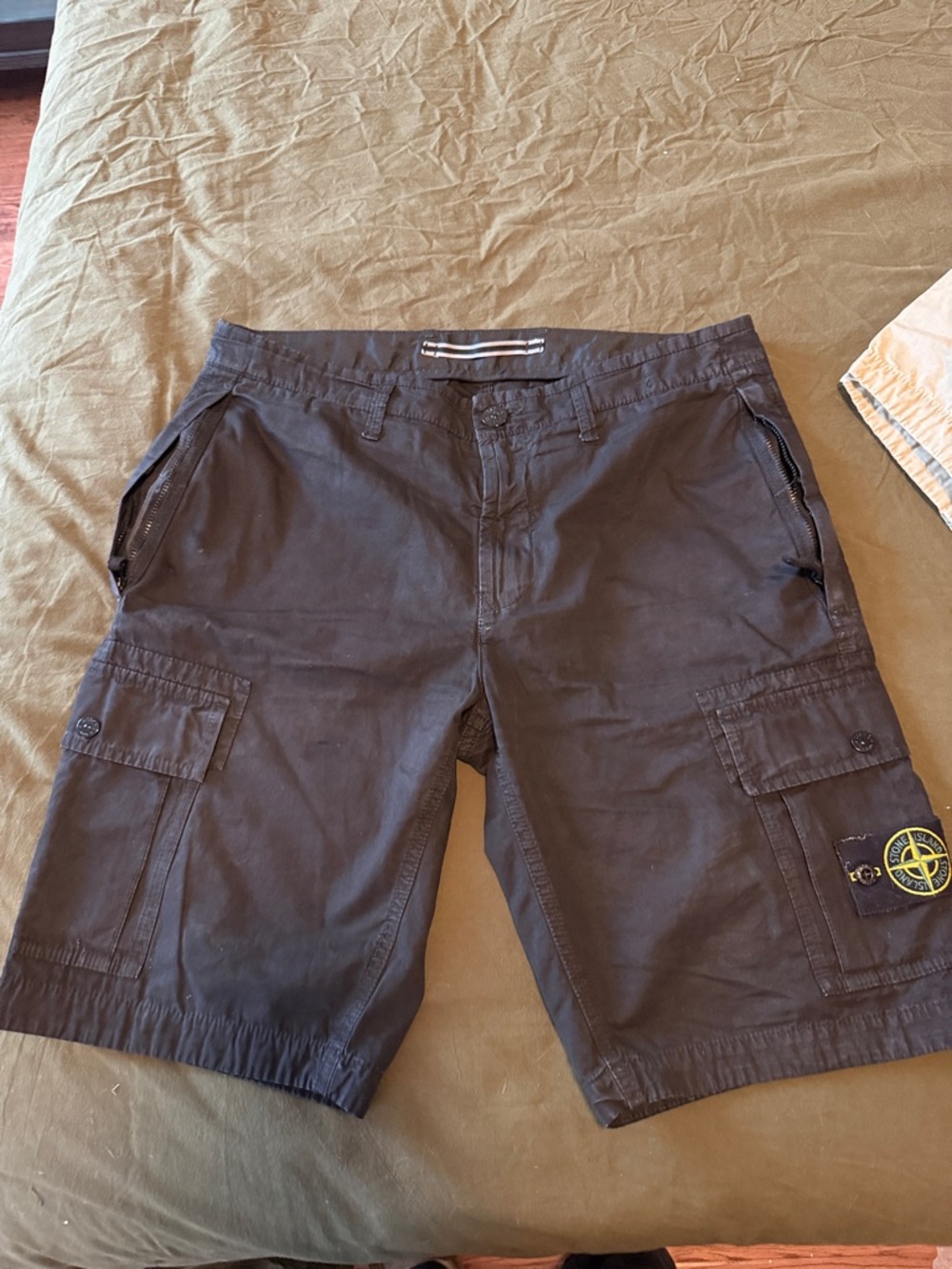 Authentic Stone Island Black Cargo Shorts with Compass Patch
